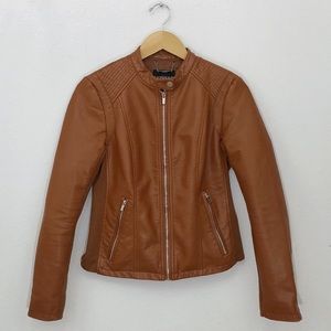 Caramel Brown Faux Leather Moto Jacket